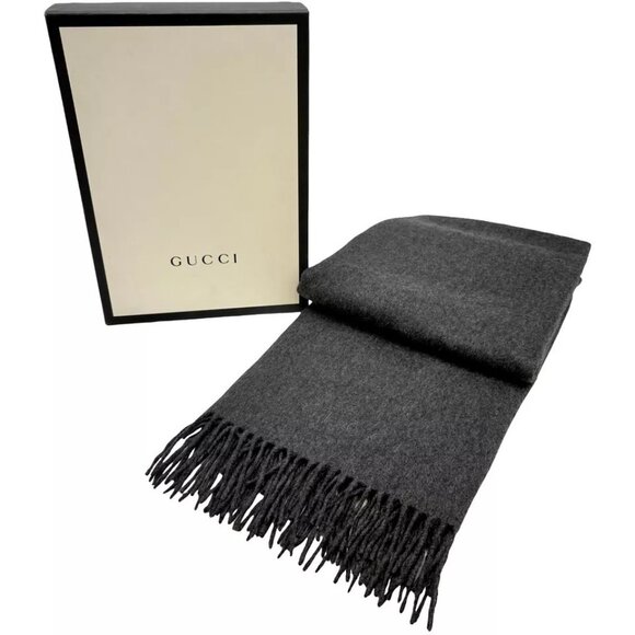 Authentic GUCCI Large Stole Muffler Scarf Gray Cashmere - Picture 15 of 15